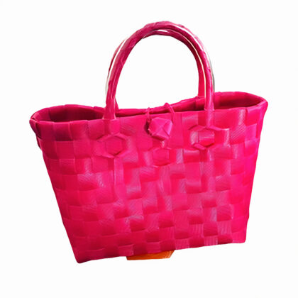 Bright Pink Woven Plastic Tote Bag