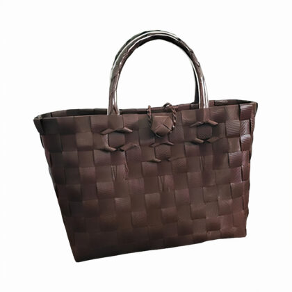 Dark Brown Woven Plastic Tote Bag