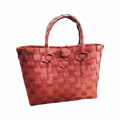 Muted Red Woven Plastic Tote Bag